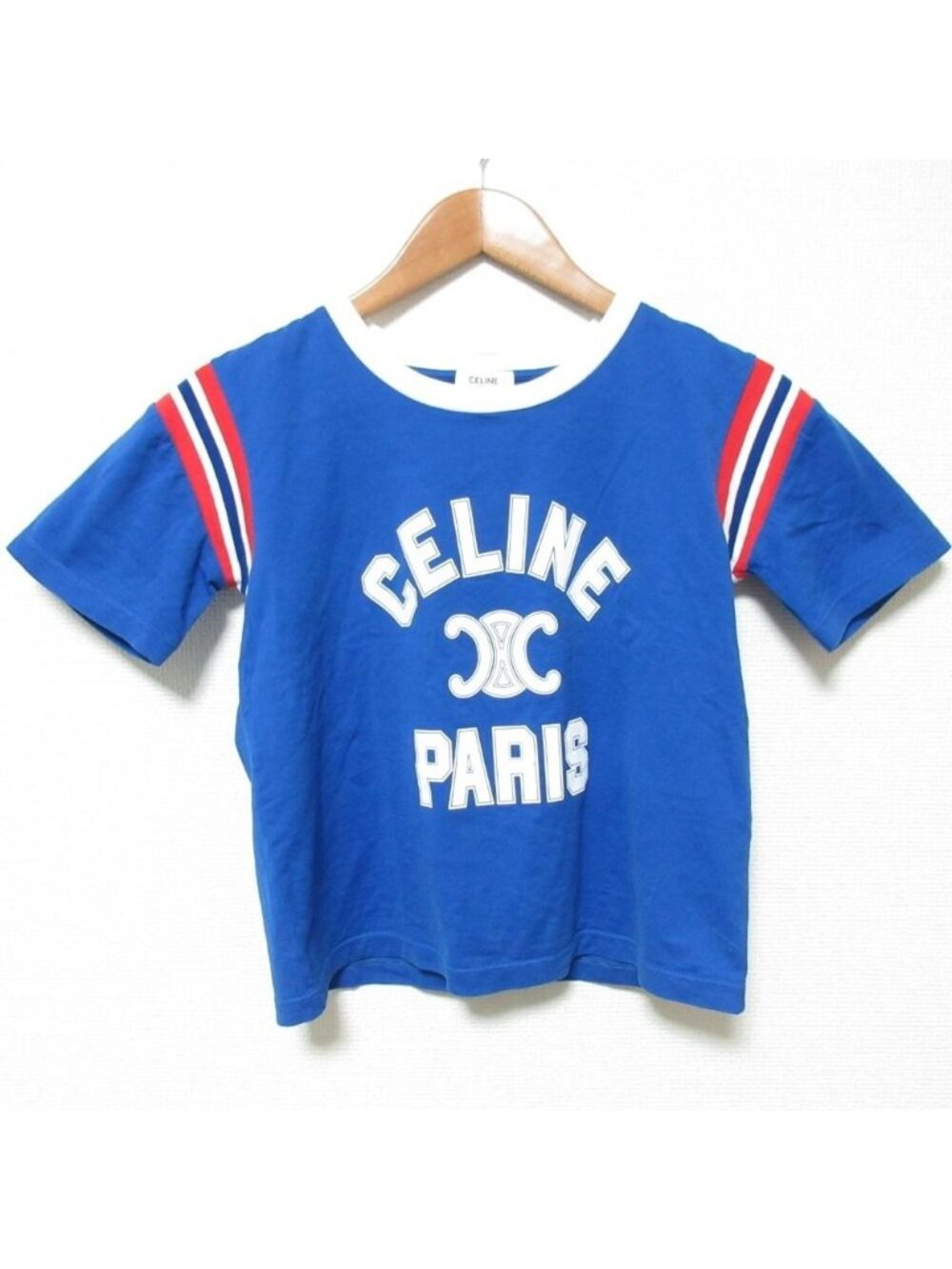 Celine Triomphe Logo Cropped Boxy T-Shirt XS Blue